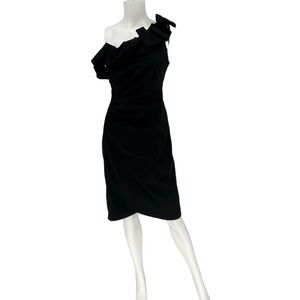 SL Fashions One Shoulder Ruffled Ruched Black Dress Size 10